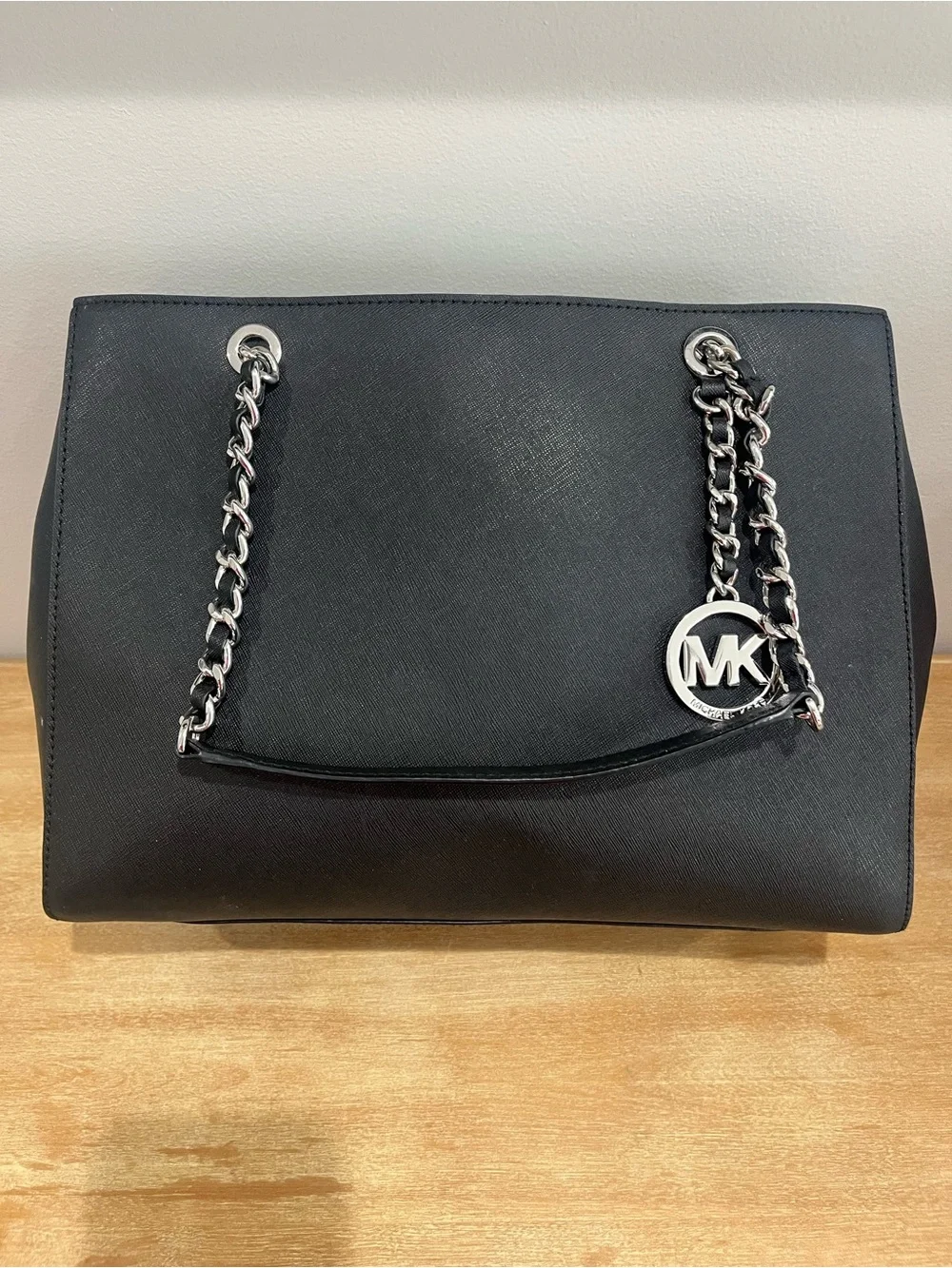Michael Kors Black Tote with Silver Chain Handles